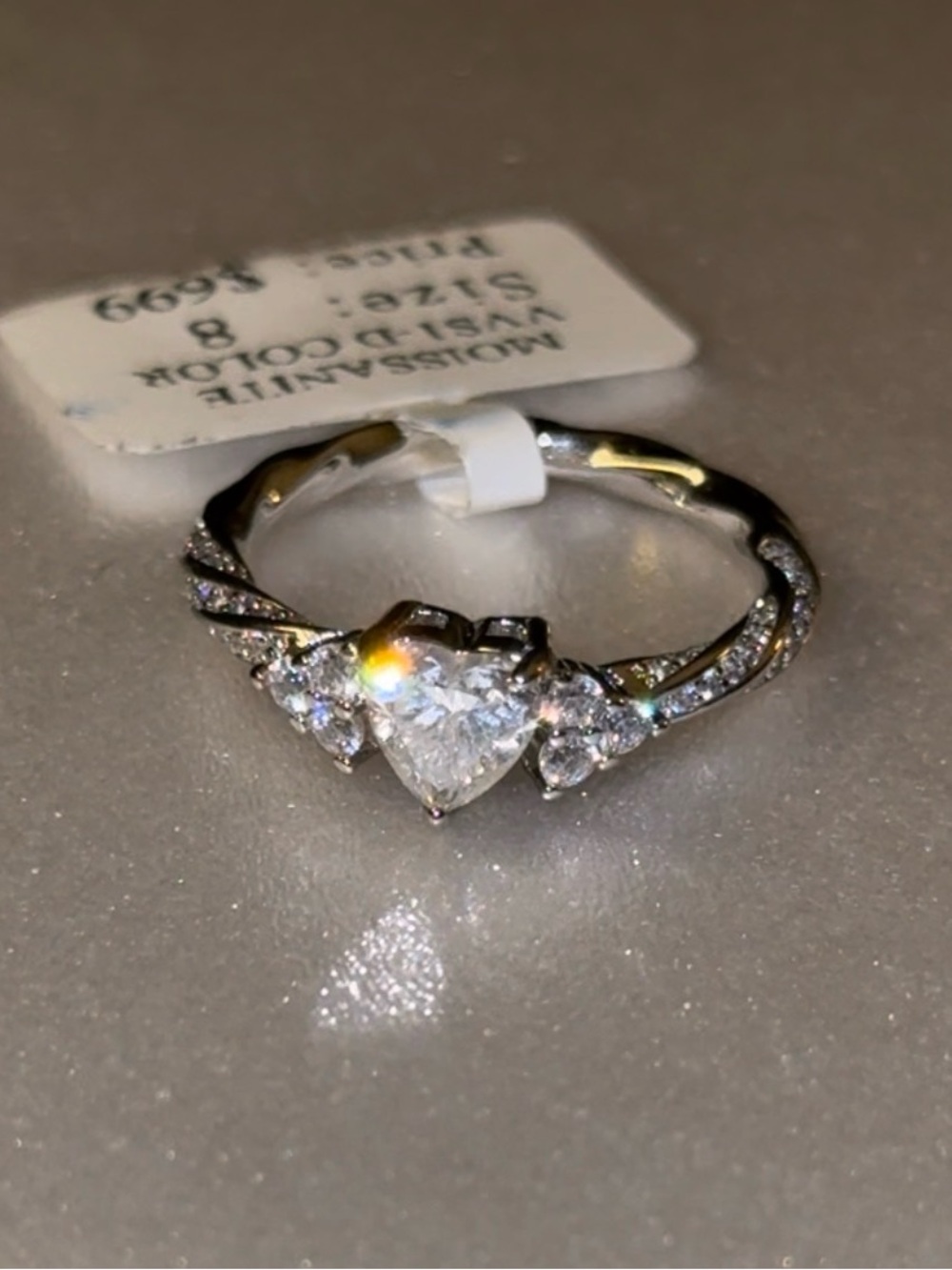 Heart-Shaped Lab Grown Diamond Silver-Tone Ring with Accent Stones - Silver